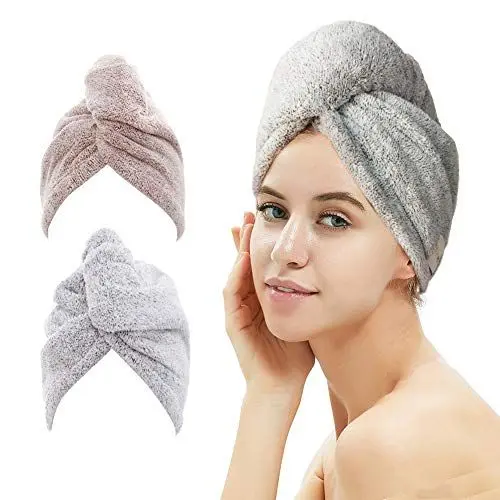 Produktbild: M-bestl Haarhandtuch/Turban, Haartrocknungs-Handtuch mit Knöpfen, Mikrofaser-Handtuch, 2er-Pack…
