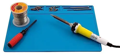 Produktbild: MC POWER - ESD Silikon-Lötmatte | LM-11 | Arbeitstisch Unterlage 28x20cm, Bastelmatte Lötunterlage hitzebeständig, antistatisch mit Ablagefächern blau