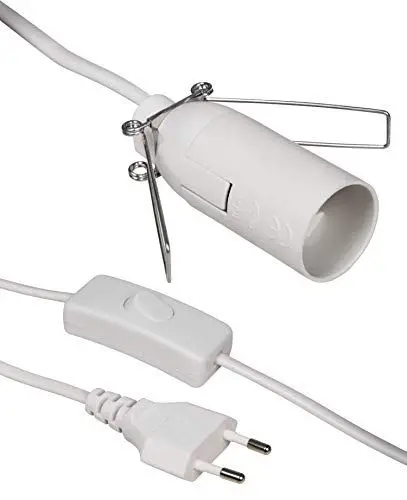 Produktbild: MC POWER - Euro Netzkabel Anschlusskabel | Renovierfassung Schnurschalter E14 Fassung, 3,5m | ideal für Lampen und Leuchten bis 100W | 2x 0,75 mm² Anschlussleitung H03VVH2-F weiß