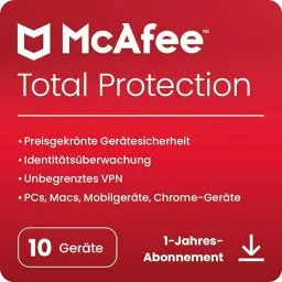 Produktbild: McAfee Total Protection (10 Geräte) 2025 | 12 Monate|Secure VPN, Sicherheitssoftware mit Virenschutz, Kennwort-Manager, Identitätsüberwachung | Digitaler download