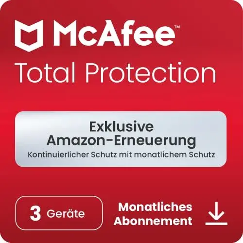 Produktbild: McAfee Total Protection 2024 | 3 Gerät | Monatliches Abonnement mit automatischer Verlängerung (Amazon Exclusive)