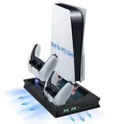 Produktbild: Mcbazel Vertikaler Kühler- und Ladeständer für PS5, multifunktionaler LED-Kühlständer mit Ladestation für 2 Controller für PS5-Konsole UHD/Digitale Edition, Schwarz(Nicht für PS5 Slim/Pro)
