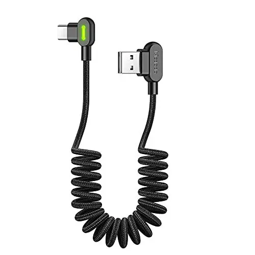 Produktbild: mcdodo Kurz USB-C Kabel Spiralkabel: 90 Grad 20cm Zertifiziert Schnellladekabel - für Carplay & Android Auto - Kompatibel mit iphone 16 15 Galaxy S24 S23