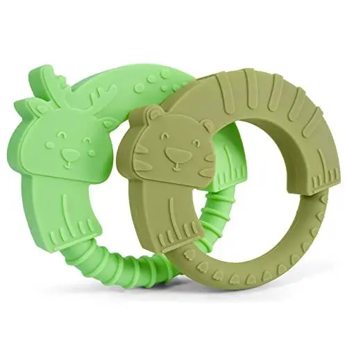 Produktbild: MCGMITT Baby Beißringe – BPA-freies Beißspielzeug aus Silikon mit Tiermotiven, flexibles sensorisches Babyspielzeug ab 3 Monaten zur Zahnungshilfe – Leicht zu greifen, weich und sicher（Katze und Elch)