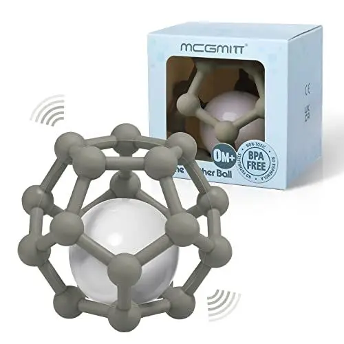 Produktbild: MCGMITT Baby Rassel Beißring Spielzeug für Babys 3 6 9 12 Monate zu greifen und zu kauen, weiche Silikon Sensory Beißring Bälle Shaker Spielzeug Geschenke für Neugeborene Kleinkinder (Graugrün)