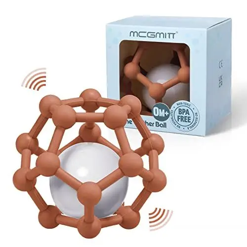 Produktbild: MCGMITT Baby Spielzeug - Rassel Beißring für Babys 3-12 Monate Greifling und Beißring Baby als Zahnungshilfe BPA-frei Silikon Sensorik Spielzeug Geschenk für Babys Geschenk (Caramel)