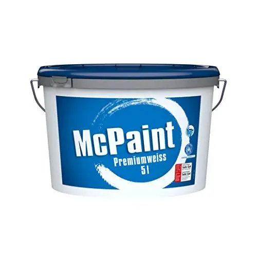 Produktbild: McPaint Wandfarbe premiumweiß für den Innenbereich, Matt 5 Liter, Weiß, hochwertige Wandfarbe, Beste Deckkraft Universelle Innenfarbe, bis zu 40M² - Weitere Größen verfügbar