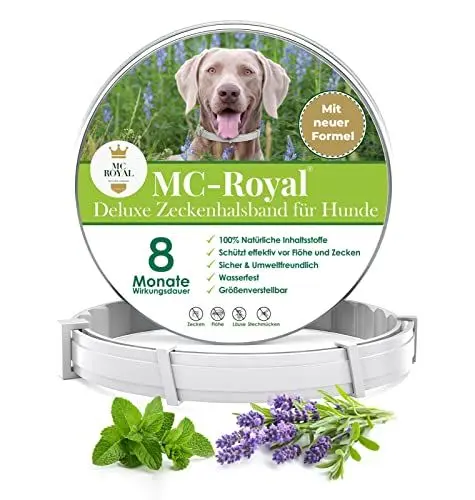 Produktbild: MC-Royal® Deluxe Zeckenhalsband für Hunde - 100% natürliche Inhaltsstoffe - bis zu 8 Monate zuverlässiger Zeckenschutz