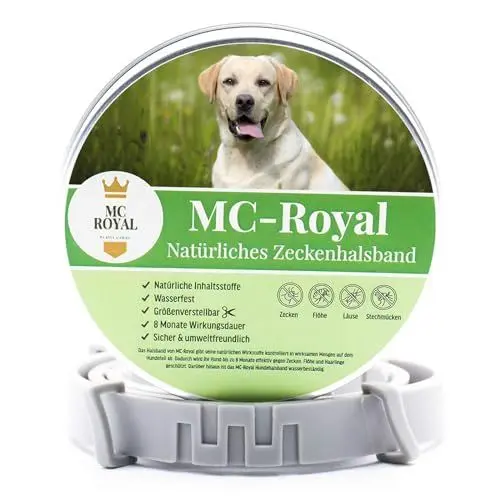 Produktbild: MC-Royal® Zeckenhalsband für Hunde - Effektiver Schutz vor Ungeziefern - wasserdicht und verstellbar - bis zu 8 Monate Zeckenschutz mit 100% natürlichen Inhaltsstoffen