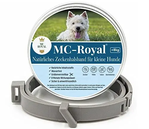 Produktbild: MC-Royal® Zeckenhalsband für kleine Hunde und Katzen - Effektiver Schutz vor Ungeziefern - wasserdicht und verstellbar - bis zu 8 Monate Zeckenschutz mit 100% natürlichen inhaltsstoffen