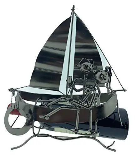 Produktbild: MC-Trend Wein Flaschenhalter │Segelboot mit Liebespaar aus hochwertigem Metall │Hochzeit │Skulptur │Geschenk-Idee │ideal für Weinflaschen │liebevolle Dekoration