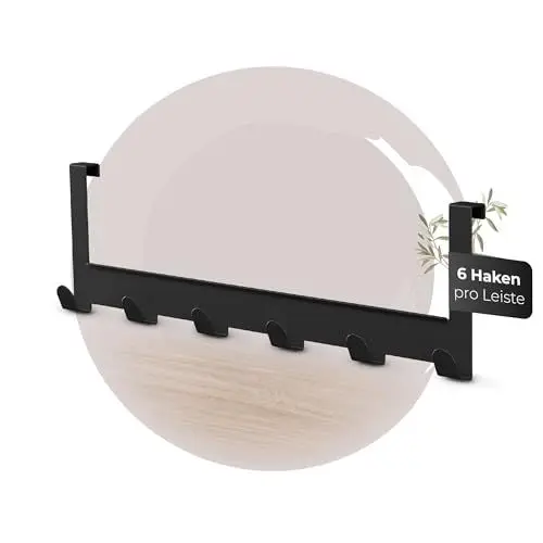 Produktbild: MDCASA Premium Türgarderobe bis 15 mm Türfalz, schwarz I Türhaken zum Einhängen inkl. praktischem Kratzschutz I Hochwertiger Kleiderhaken