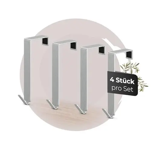 Produktbild: MDCASA Türhaken bis 35 mm Türfalz - 4er Set, Edelstahl I Türhaken zum Einhängen inkl. Filzpad I stabile Haken zum Einhängen für alle gängigen Türen