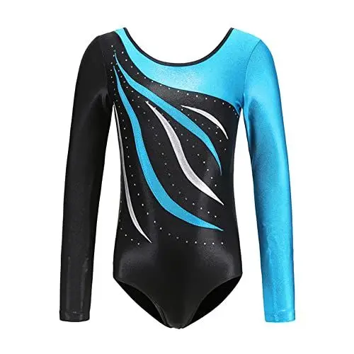 Produktbild: M?dchen Metallic Turnanzug Langarm Gymnastik Tanzbody Gl?nzende Leotard mit Strass Trikot Turnkleidung Tanzkost?m Gymnastikanzug Trikot Kinder Gymnastikbody Gym Kleidung Trikotanzug Himmelblau 12-13J