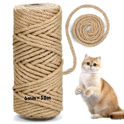 Produktbild: MDDK DY Sisalseil für Kratzbaum, Natur Sisalseil 6mm, Kratzsäule Hanfseil, kratzbaum Seil, Jutekordel für Haushalt Garten DIY (6mm*30m)