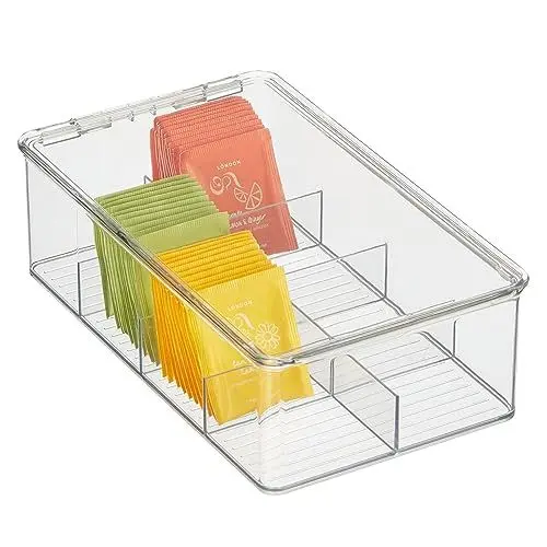 Produktbild: mDesign Küchen Organizer – praktische Teebox mit Deckel für Küche und Speisekammer – Aufbewahrungsbox mit 8 Fächern für Tee, Kaffee, Gewürze und andere Lebensmittel – durchsichtig