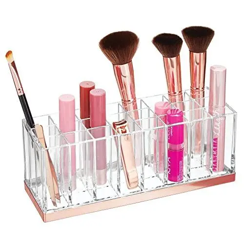 Produktbild: mDesign praktischer Kosmetik Organizer – dekorative Kosmetik Aufbewahrungsbox für Nagellack und Lippenstift – Ablage mit 24 Fächern zur Schminkaufbewahrung – durchsichtig und rotgold
