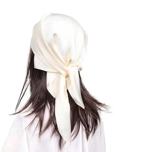 Produktbild: MEANBEAUTY Damen 70 x 70 cm Seidenschal Seide Leicht Bandana mehrfarbig Schal Kopftuch Haarschal-Weiss