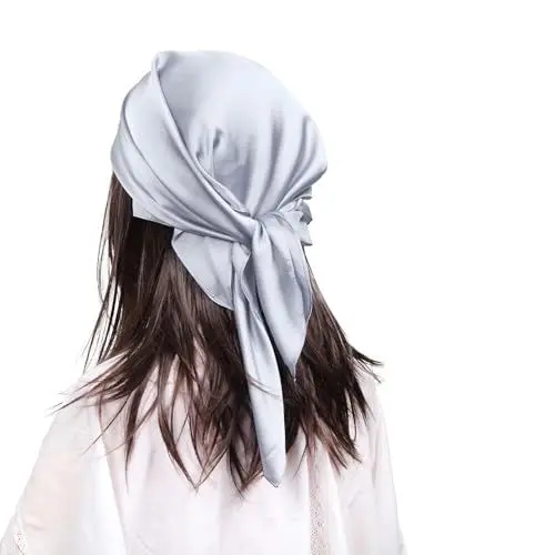 Produktbild: MEANBEAUTY Damen 70 x 70 cm Seidenschal Seide Leicht Bandana mehrfarbig Schal Kopftuch Haarschal-Grau