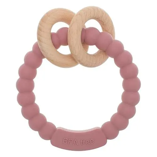 Produktbild: meanus Beißringe für Babys, Beißring Spielzeug aus Silikon und Buche, BPA-frei (Power Rose)