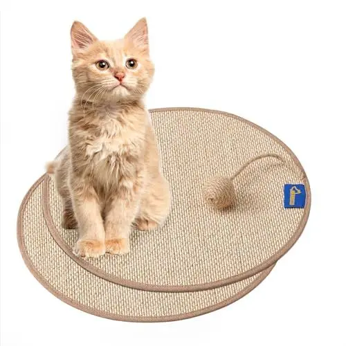 Produktbild: Mearrcgo Kratzmatte Katze (2 Stück) – 40 x 40 cm Runde Katzen Kratzmatte, Gewebt aus Bambus, Verschleißfest, Ohne Krümel, zum Schutz von Sofa, Boden, Wand und Teppichen