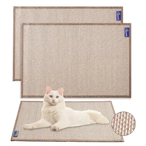 Produktbild: Mearrcgo Kratzmatte Katze (2 Stück) - 60 X 40 cm Aus Bambus Gewebte Katzen Kratzmatte, Verschleißfest, Krümelfrei, Mit Magischen Aufklebern und Spiralnagel zum Schutz von Wand, Sofa, Boden, Fenster