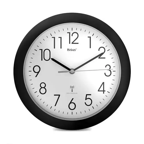 Produktbild: Mebus schwarzem Funk-Wanduhr Rahmen und 25 cm Durchmesser, Kunststoff