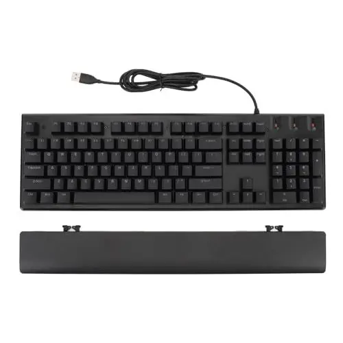 Produktbild: Mechanische RGB-Tastatur, 104 Tasten, Blauer Schalter, USB-kabelgebundene Computertastatur mit Handballenauflage, RGB-Gaming-Tastatur mit Hintergrundbeleuchtung für PC
