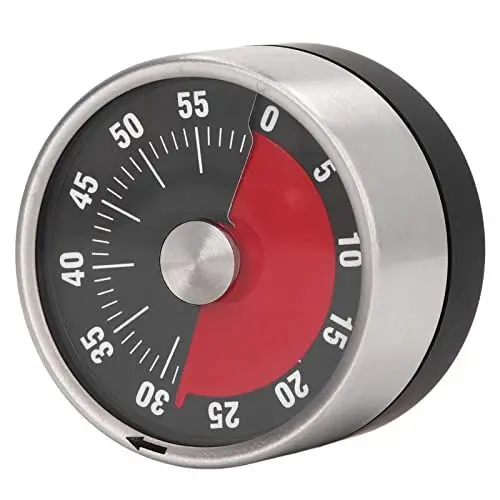 Produktbild: Mechanischer Timer, Magnetischer Küchentimer, Visueller 60 Minuten Countdown Timer zum Kochen, Backen, Arbeiten, Klassenzimmer, Zeitmanagement Tool mit Lautem Alarmton und Edelstahlrahmen(Schwarz)