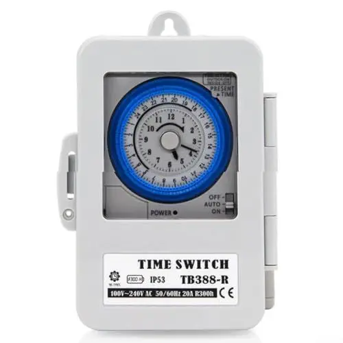 Produktbild: Mechanischer Timer, Zeitschaltuhr, TB388, PC, wasserdicht, 24 Stunden, täglich programmierbar, Zeitschaltuhr für Warmwasserbereiterlampe, AC 100 ~ 250 V, 20 A