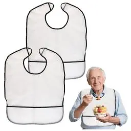 Produktbild: Mecmbj Lätzchen für Erwachsene, 2 Stück Wasserdicht Latz für Senioren, Waschbar, TPU Erwachsenen Lätzchen mit Krümelfänger, Unisex Kleidungsschutz für Mutter Vater Ältere Menschen Behindert(Weiß)