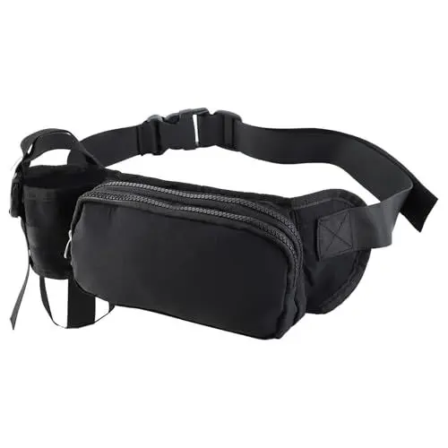 Produktbild: Mecmbj Laufgürtel mit Trinkflasche, Adjustable Flaschenhalter Gürtel, Wasserdicht, Bauchtasche Herren Damen für Laufen, Reiten, Spaziergänge, Fitness, Nylon, Schwarz