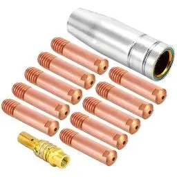 Produktbild: Mecmbj Schweiß Zubehör Set, Verschleissteile Set 1 Gasdüse Konischb 10 Stromdüse M6 0,8 mm 1 Düsestock passend MIG Welder Verbrauchsmaterial Zubehör für AK15 Torch Gun Schweißgerät - 12 Stücke