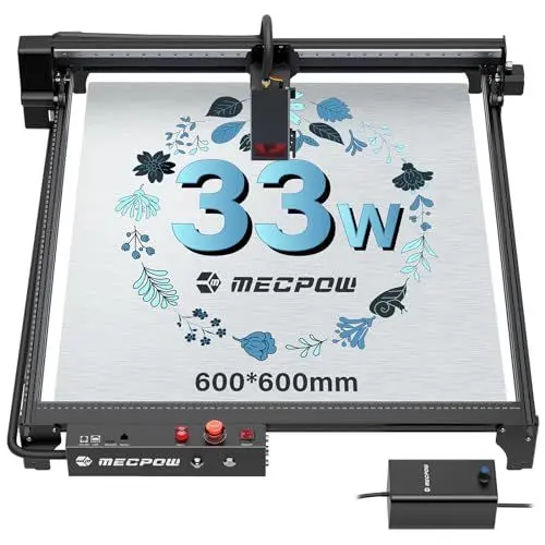 Produktbild: Mecpow x5 Pro Lasergravierer Mit Luftunterstützung, 33 w Gravierlaserschneider Für Holz Und Metall, 192 w Cnc-Fräsmaschine Mit Not-Aus, Flammen- Und Kreiselerkennung, 600 x 600 Mm Fläche