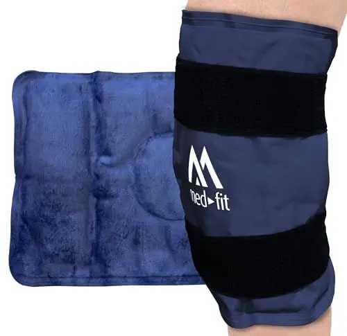 Produktbild: med-fit wiederverwendbare Knie-Kompressionsmanschette mit Eisbeutel, ideal zur Schmerzlinderung, Schwellung, Kältetherapie-Gel-Wickel für ACL/Meniskusriss, Arthritis