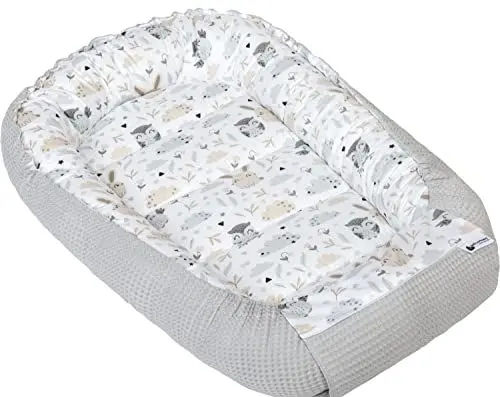 Produktbild: Medi Partners Babynest Nestchen für Neugeborene - 100x60x15 Babynestchen Baby zweiseitg Nest Bett 100% Baumwolle Waffel Kuschelnest tragbar (Lichtung mit Grauer Waffel)
