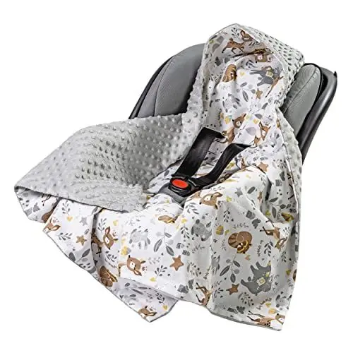 Produktbild: Medi Partners Einschlagdecke 100% Baumwolle 85x85cm Kuscheldecke für Kinderwagen Babyschale universal Baby Decke doppelseitig Babydecke Buggy Autositz (REH mit grauem Minky)