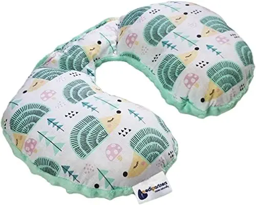Produktbild: Medi Partners NACKENKISSEN Kinder Nacken Nackenstütze 100% Baumwolle/Minky Baby Nackenhörnchen für Auto Kinderwagen autofahrt Reisen Schlaf Hals Kissen Schlummerrolle (Minze Igel mit minzer Minky)