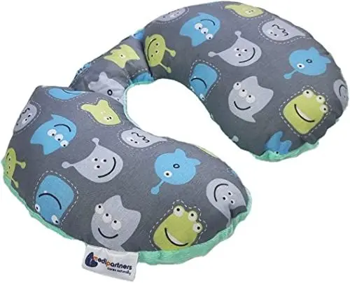 Produktbild: Medi Partners NACKENKISSEN Kinder Nacken Nackenstütze 100% Baumwolle/Minky Baby Nackenhörnchen für auto Kinderwagen autofahrt reisen Schlaf Hals kissen Schlummerrolle (Kreaturen mit minzer Minky)