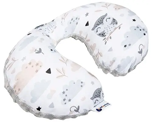 Produktbild: Medi Partners Nackenkissen Kinder Nackenhörnchen Auto Flugzeug Baby - 100% Baumwolle/Minky Nackenstütze Kopfstütze Kindersitz Autositz Nackenrolle Kissen (Lichtung mit grauem Minky)