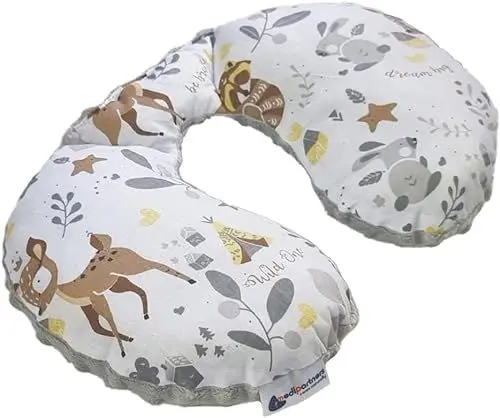 Produktbild: Medi Partners NACKENKISSEN Kinder Nacken Nackenstütze 100% Baumwolle/Minky Baby Nackenhörnchen für Auto Kinderwagen autofahrt Reisen Schlaf Hals Kissen Schlummerrolle (REH mit grauem Minky)