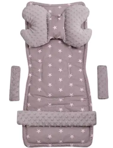 Produktbild: Medi Partners Universal Sitzauflage Kinderwagen & Buggys Sitzeinglage Kinderwagendecke 5tgl Gurtpolster + Spielbogen Kinderwagenset MINKY Baumwolle (Sternen mit grauen Minky)