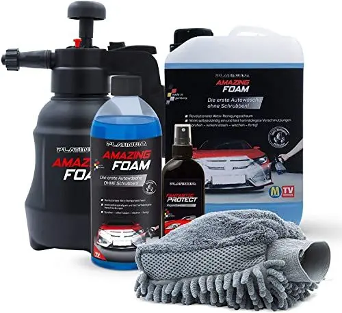 Produktbild: Platinum Amazing Foam Edition – Starter Set - Autowaschmittel & Autopflege – reinigt hartnäckigen Schmutz und verleiht Glanz – auch als Cockpit Reiniger – alle Oberflächen