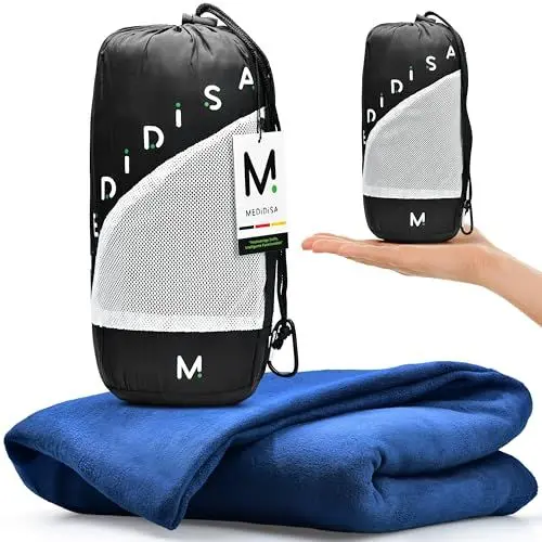 Produktbild: Medidisa | Reisedecke Ultraleicht warm für Reisen & Camping (Fleece, 170x120 cm) - Leichte, warme Decke für Flug & Auto - Campingdecke dünn & atmungsaktiv für Kinder & Erwachsene (Marineblau)
