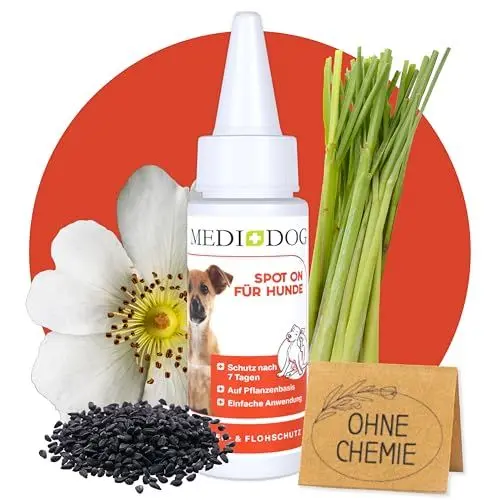 Produktbild: MEDIDOG Natürlicher Spot On – 50 ml – Zeckenabwehr für alle Hunde-Rassen – gebrauchsfertige Lösung ohne schädliche Chemie