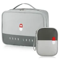 Produktbild: Medikamententasche Reiseapotheke Tasche 2stk, Große Kapazität wasserdichte Notfalltasche Leer Erste Hilfe Tasche Medizin Aufbewahrungstasche Tragbar Medikament Tasche für Reisen Home Büro(Grau)