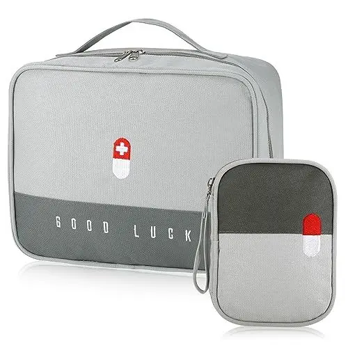 Produktbild: Medikamententasche Reiseapotheke Tasche 2stk, Große Kapazität wasserdichte Notfalltasche Leer Erste Hilfe Tasche Medizin Aufbewahrungstasche Tragbar Medikament Tasche für Reisen Home Büro(Grau)