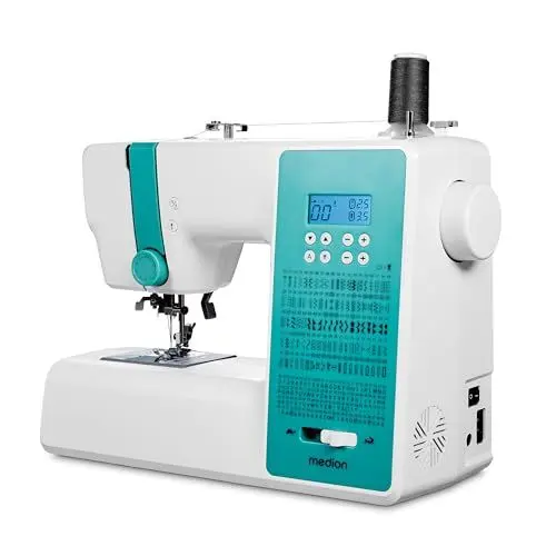 Produktbild: MEDION Digitale Nähmaschine SD36 (36 Watt, einstellbare Stichlänge und Stichbreite, 270 Stichmuster, LED Nählicht, automatischer Einfädler, Fußpedal, Rückwärtstaste, Fadenschneider, MD11881) türkis