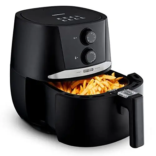 Produktbild: MEDION E20 L Heißluftfritteuse (3,2 Liter Frittierkorb, ca. 1400 Watt, einfache Bedienung, ölfreies Frittieren, 30 Min Timer, Überhitzungsschutz, MD10711) schwarz