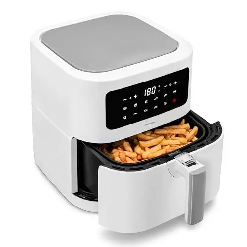 Produktbild: MEDION E40 XL Heißluftfritteuse (5,2 Liter, Airfryer, 2.150 Watt, 9 Automatikprogramme, Backfunktion, ölfreies Frittieren, Touch Bedienfeld, LED Anzeige) weiß